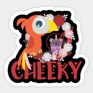 Cheeky parrot having a green tea boba, taro and milk on a forbidden zone. Spring design, fresh approach Sticker